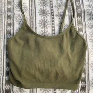 Green spaghetti strap crop top